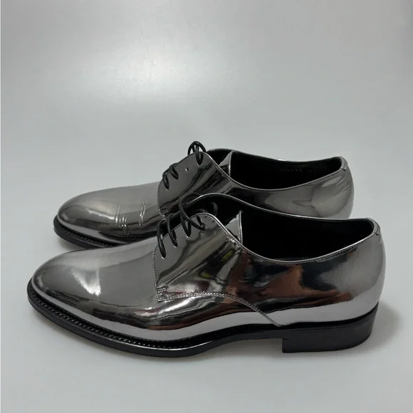 Saint Laurent Adrien 25 Metallic Leather Derby Shoes Silver Men’s EU 40/US 7